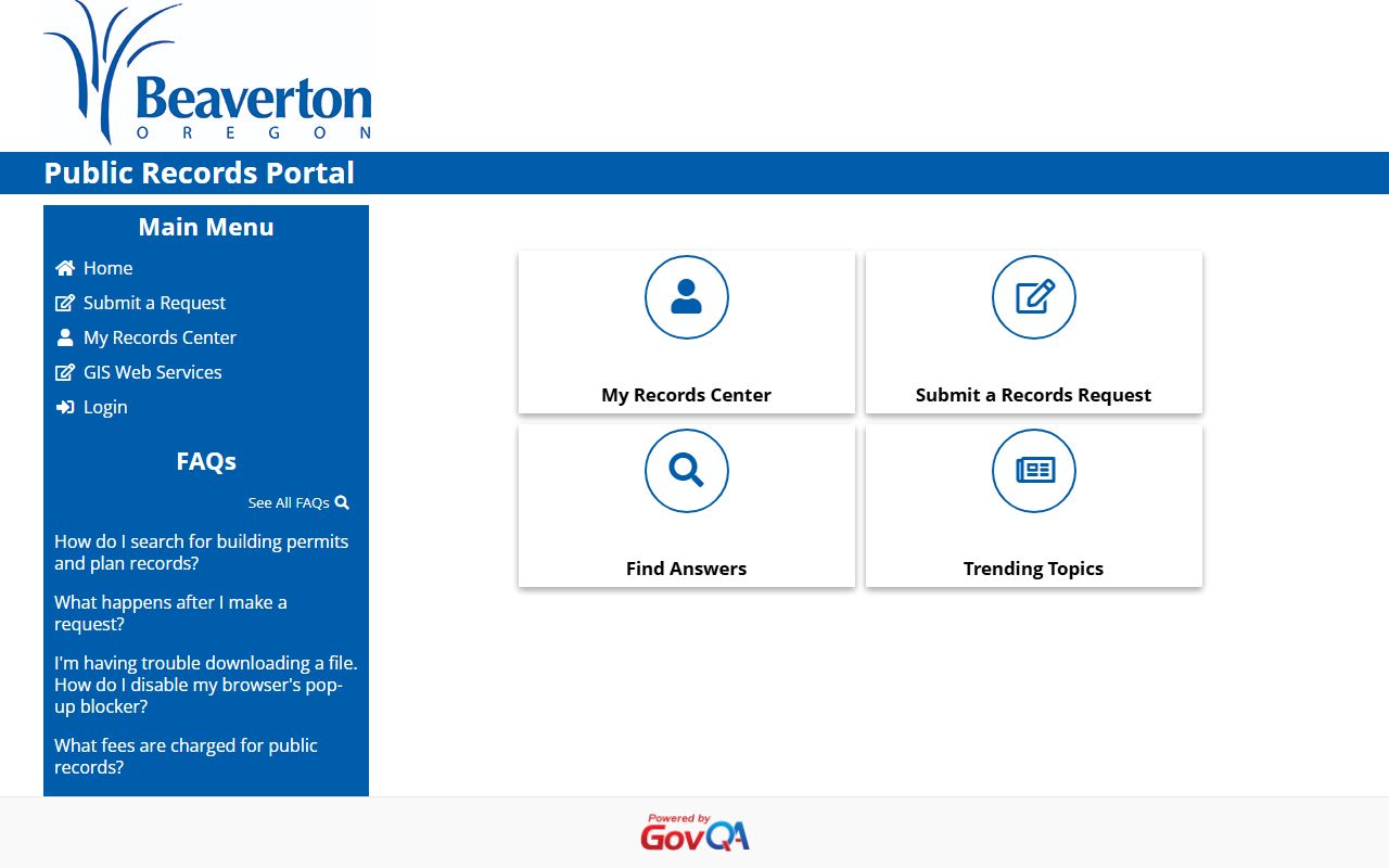 Beaverton GovQA public records portal for unclaimed money research