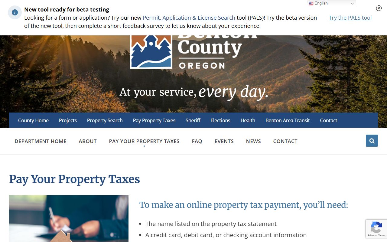 Benton County tax payment portal for property tax accounts and payment history lookup