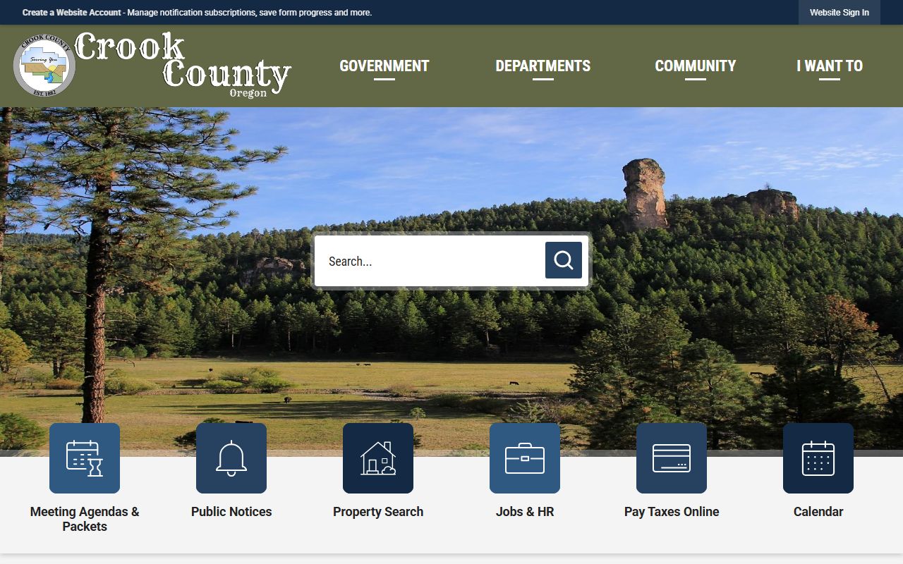 Crook County official website homepage for government services in Prineville Oregon