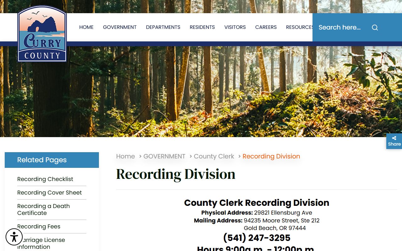 Curry County Recording Division page for document filing and land records in Curry County Oregon
