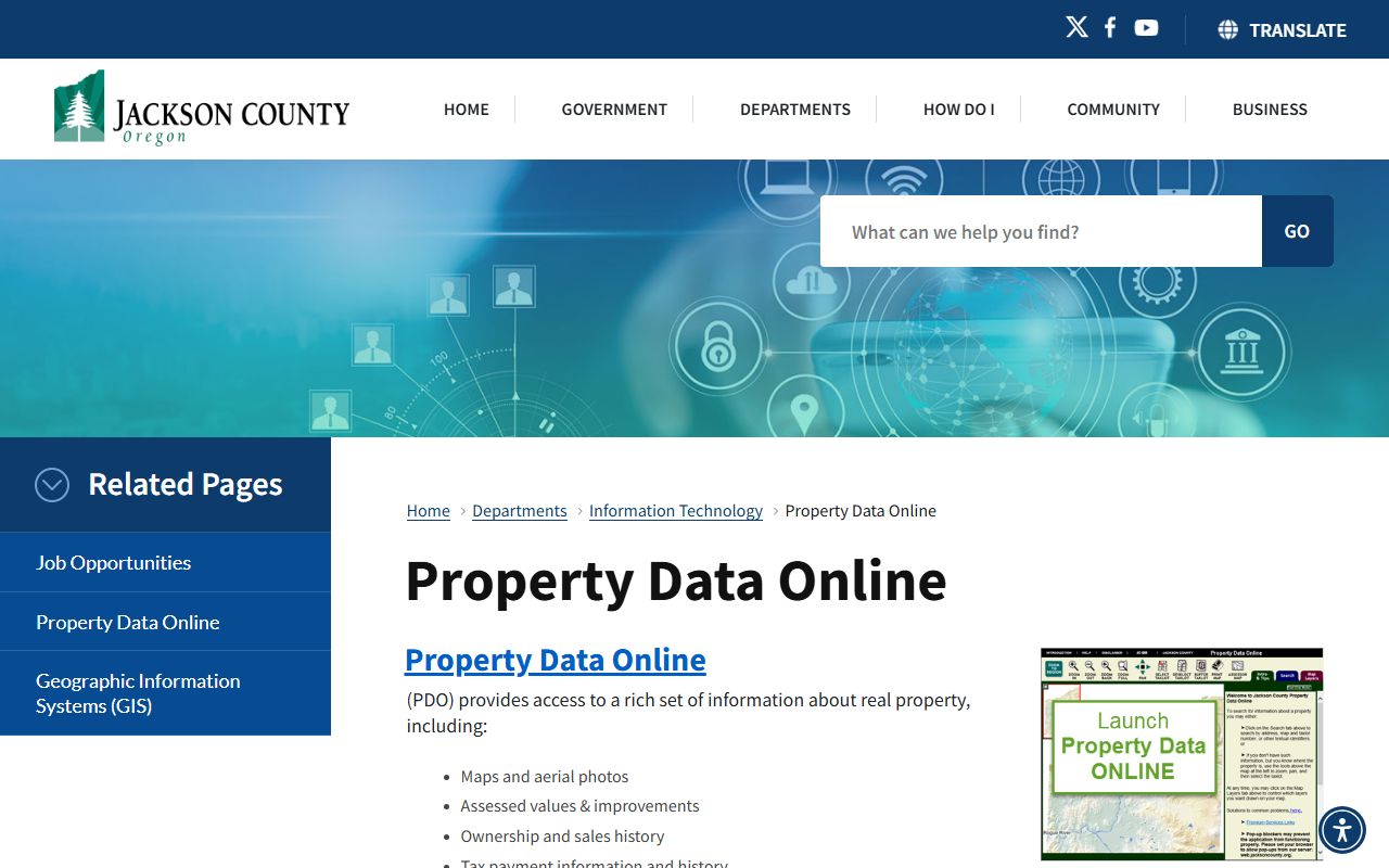 Jackson County Property Data Online portal showing property records