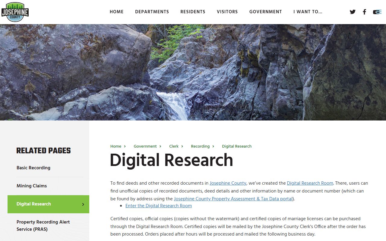 Josephine County Digital Research Room for searching recorded documents