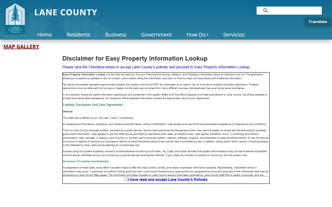 Lane County property search through county GIS map gallery