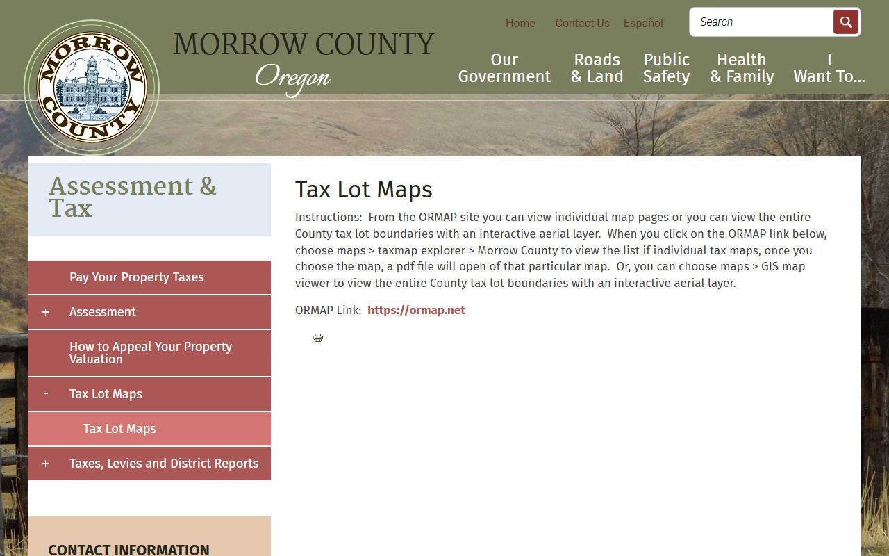 Morrow County tax lot maps interactive GIS tool for parcel searches