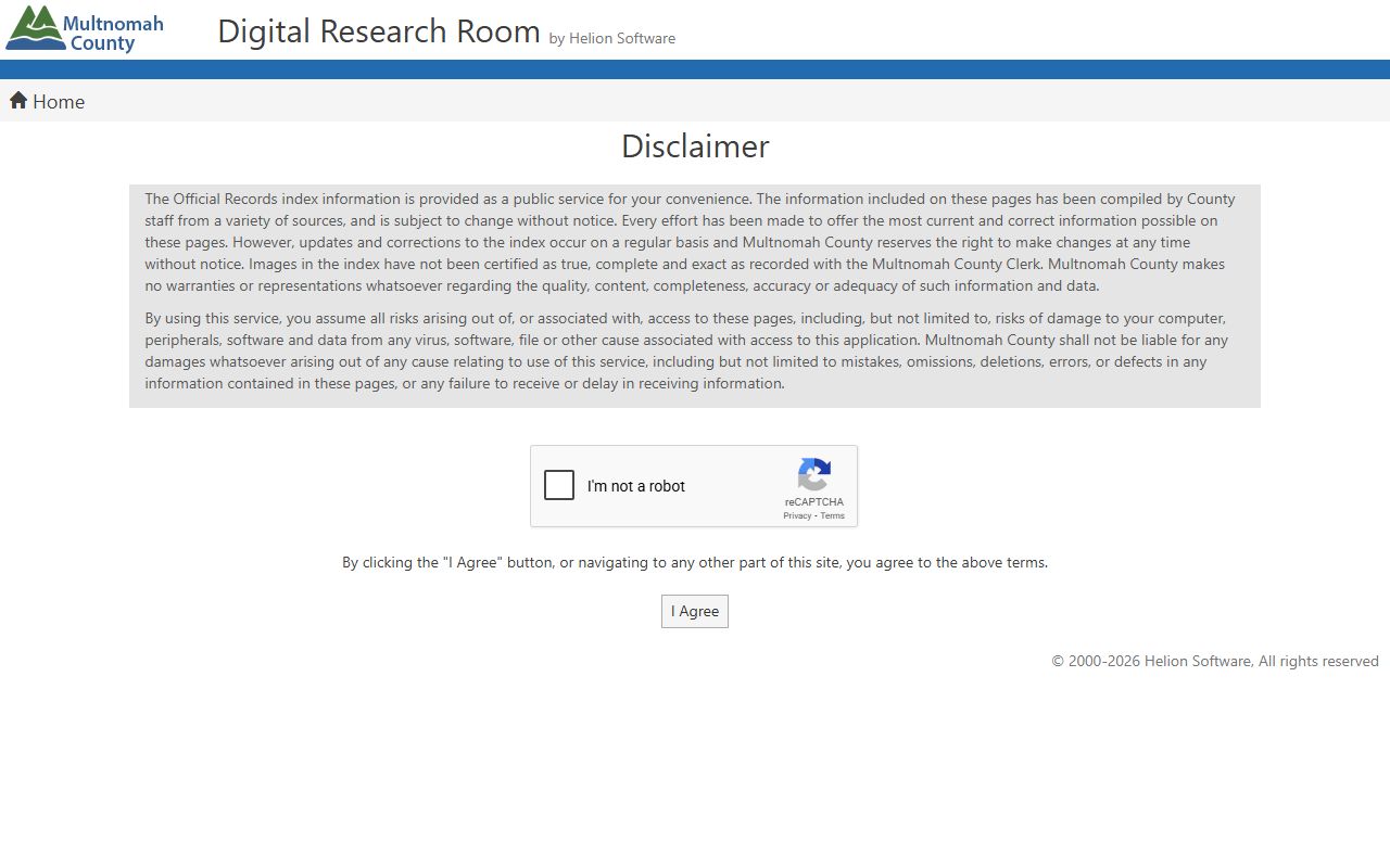 Multnomah County digital research room for searching official records online