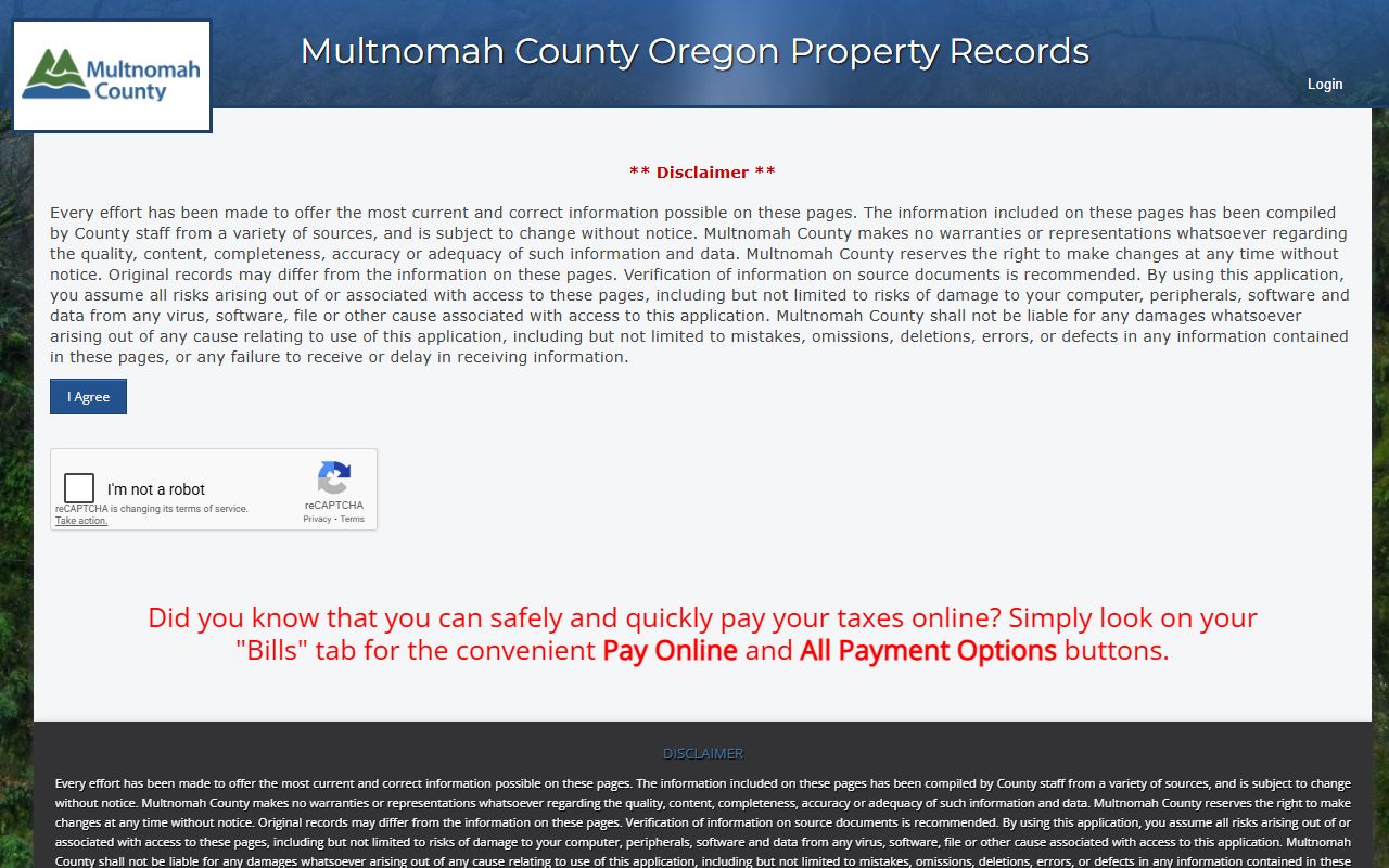 Multnomah County property tax website for searching tax records and unclaimed funds