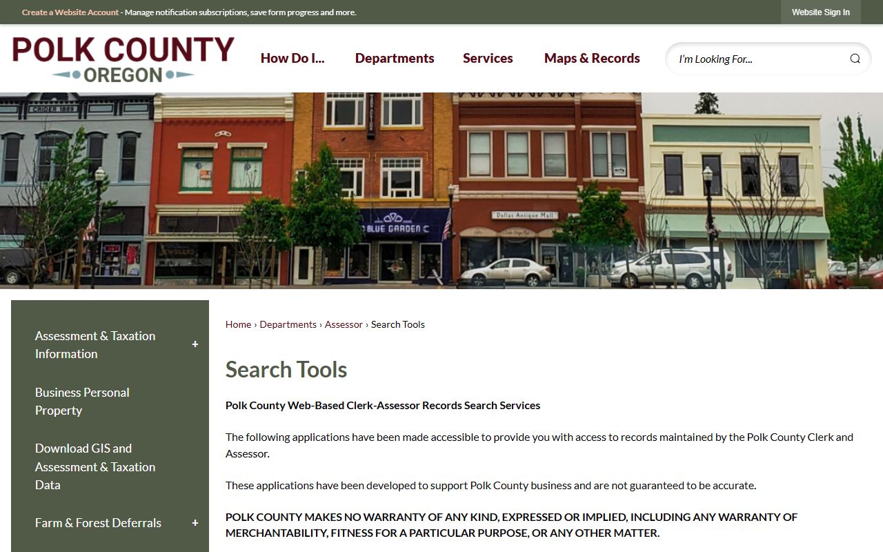 Polk County search tools page with links to property records and deed searches