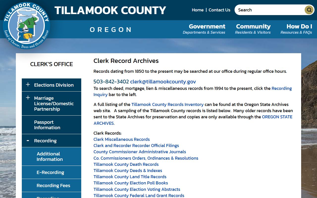 Tillamook County Record Archives for tracing unclaimed money