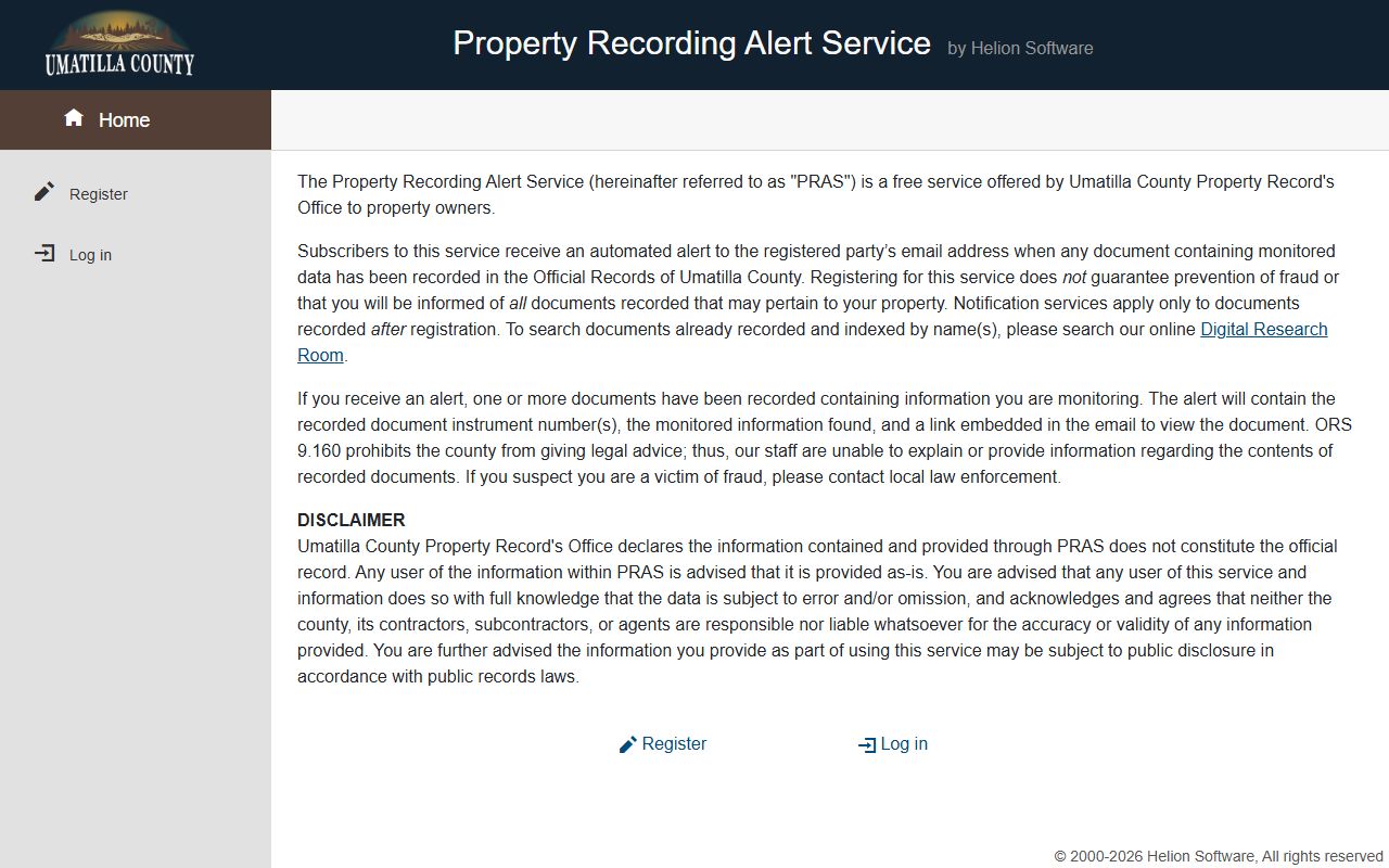 Umatilla County Property Recording Alert Service for monitoring unclaimed money activity