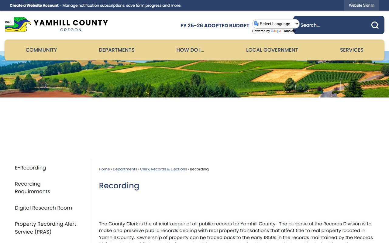 Yamhill County Recording division for deed and lien searches