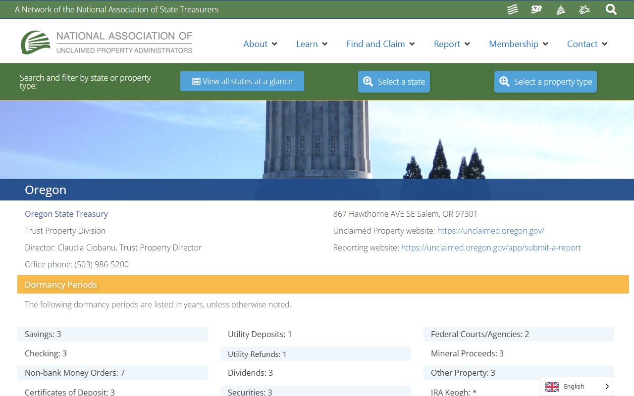 NAUPA Oregon unclaimed property reporting and dormancy period information