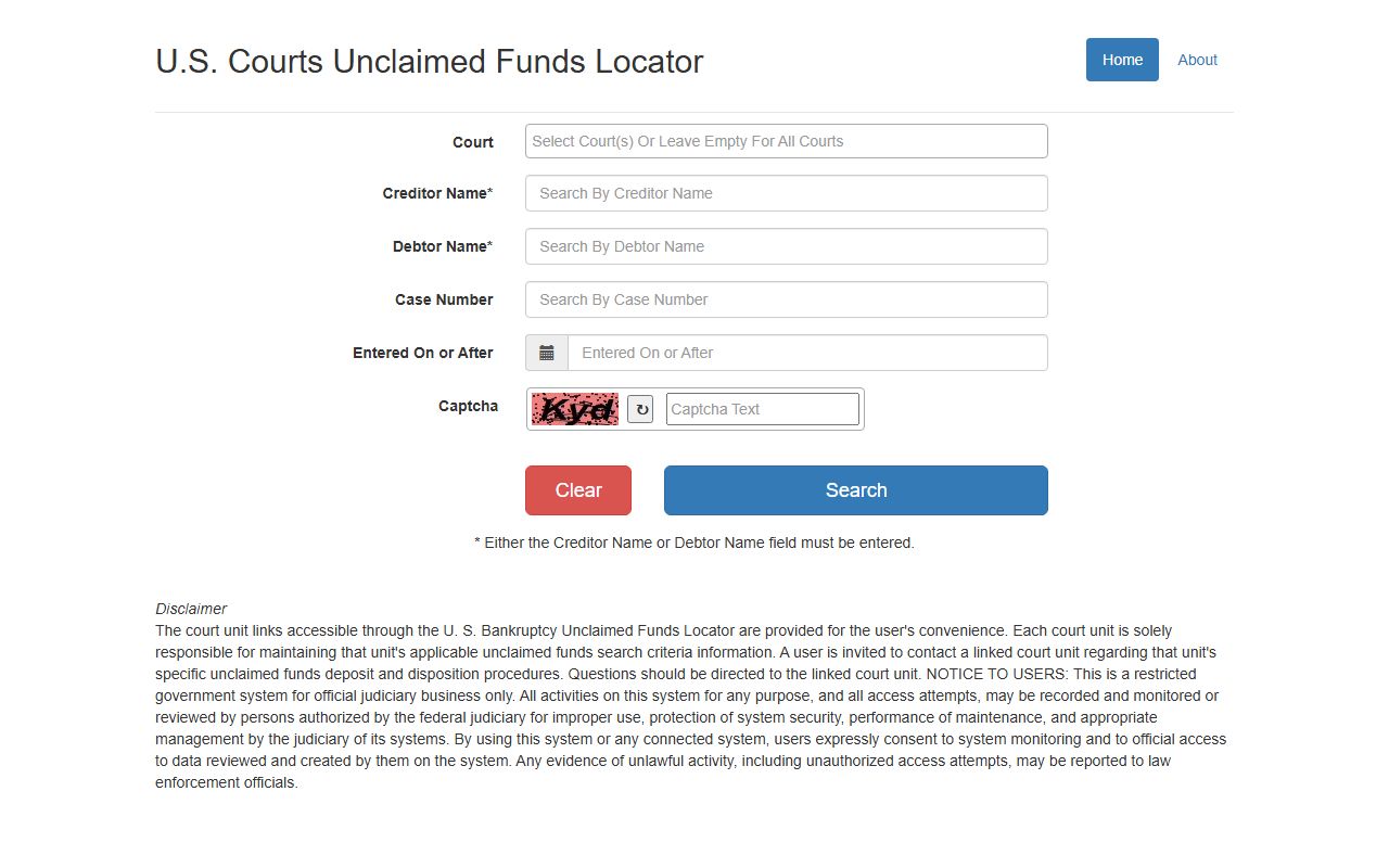 U.S. Courts unclaimed funds locator for searching federal court money